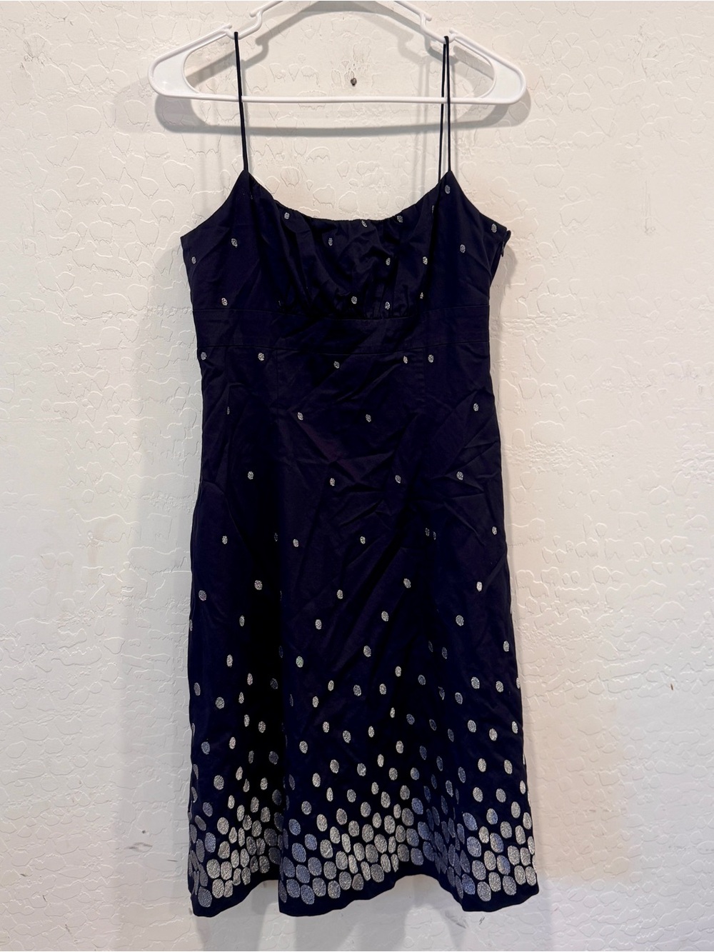 Ann Taylor Dress Women’s 6 Black Silver Dot Embroidery Babydoll Cocktail Party